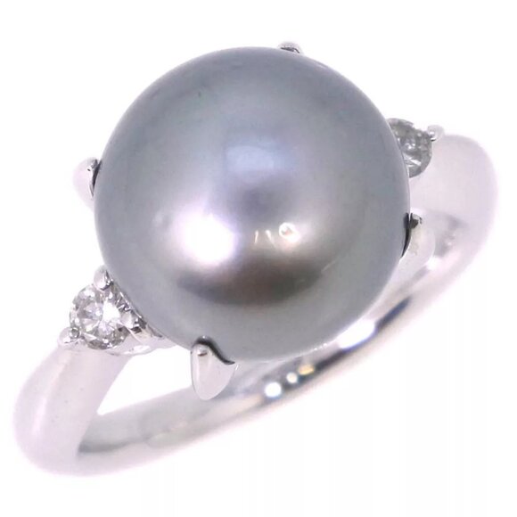 Pearl Ring11.3ｍｍ Pt900Platinum/Black Cultured Pearl/diamond #5.8(US Si...